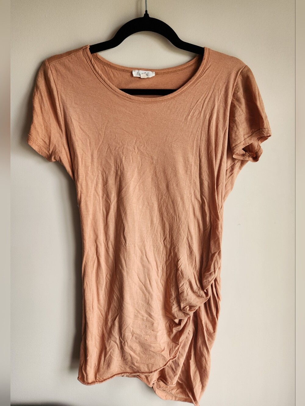 LA MIEL Peach Short Sleeve Ruched Side Tee Dress Size Large